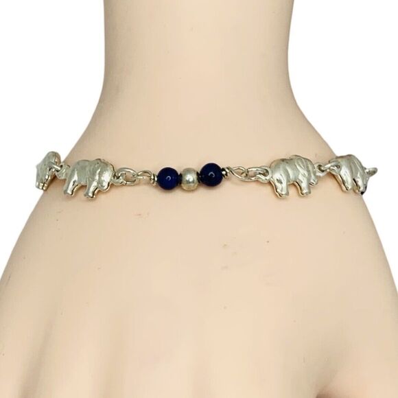 925 Sterling Silver Elephant Motif Chain Bracelet 7.25" Manchester Whimsical - Picture 2 of 11